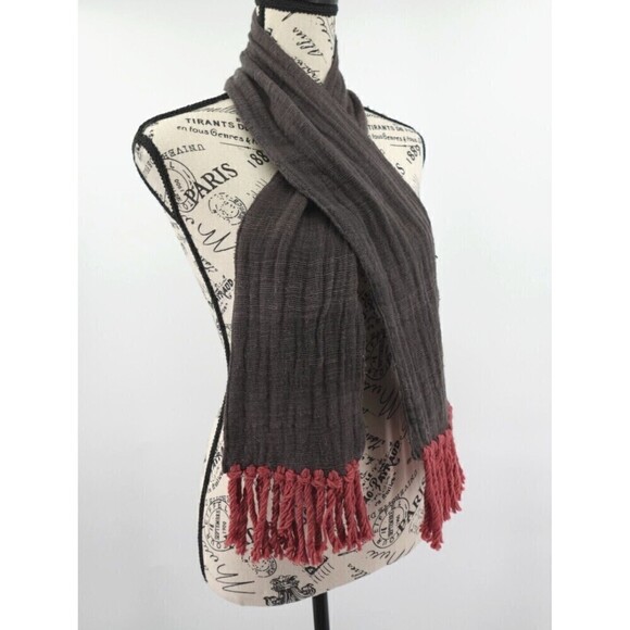 LemLem Scarf Womens Brown Gauzy Fringe Liya Kebede Artisan Woven Boho Lagenlook - Picture 2 of 10